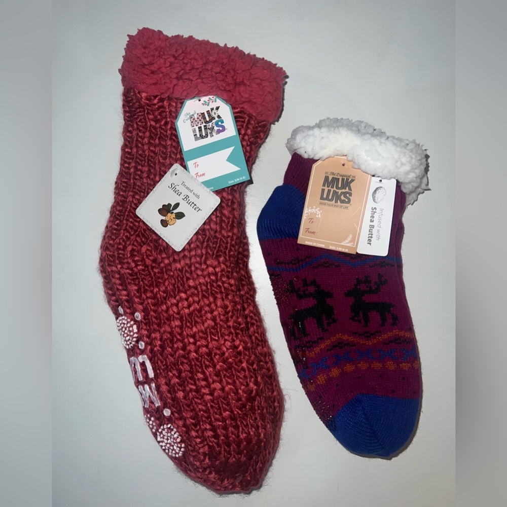 MUK LUKS Patterned Cabin Slipper Socks 2 pairs Size: S/M (6-8)